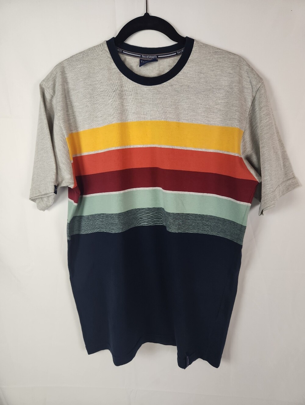 Taverniti XL Retro Stripe Tee Mens Colorblock Cotton Crewneck Y2K Skate Surfer